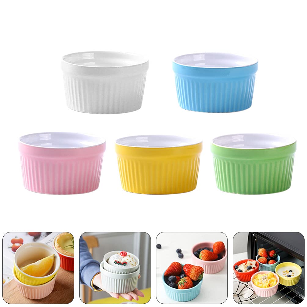 Juego de cuencos para hornear, 5 ramequines de cerámica para salsas, pudín y postres, ideal para crema brulee, servir aperitivos, esenciales de cocina aptos para horno