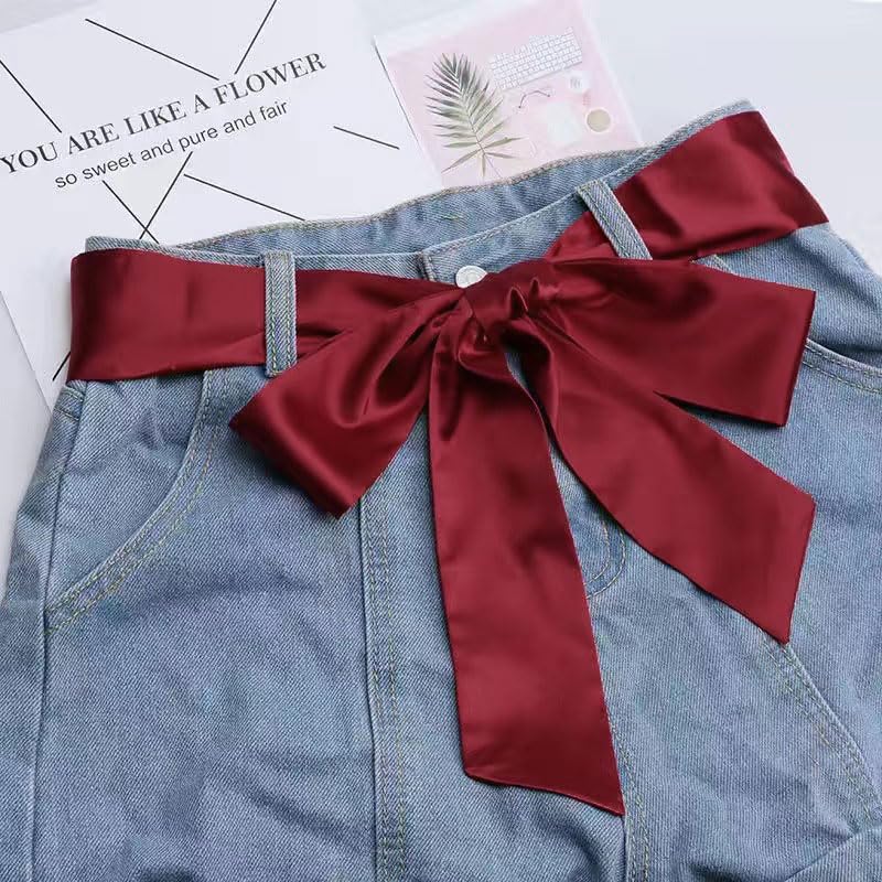 Long Thin Skinny Scarf Satin Neckerchief Ribbon Tie Waist Belt for Women2