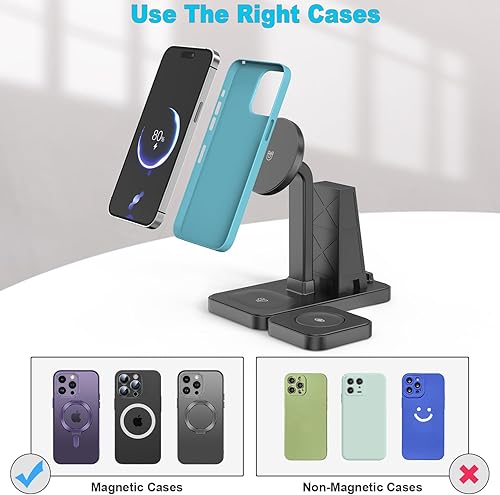 Miniatura 5 de Soporte magnético de carga inalámbrica para múltiples dispositivos, soporte de cargador múltiple rápido 4 en 1 para Apple Products iPhone 14 13 12