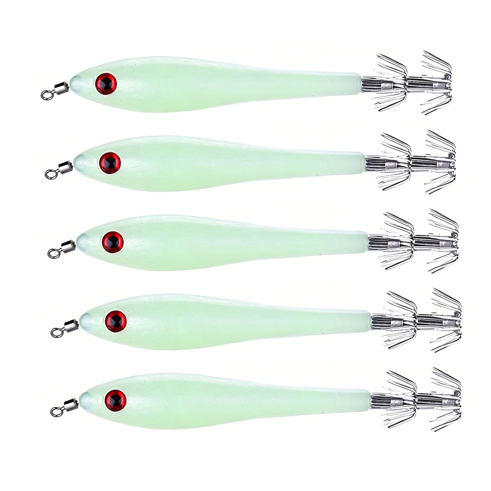 5Pcs Luminous Saltwater Fishing Lures, 9.5cm Artificial Octopus Squid Shrimp Baits for Sea Fishing