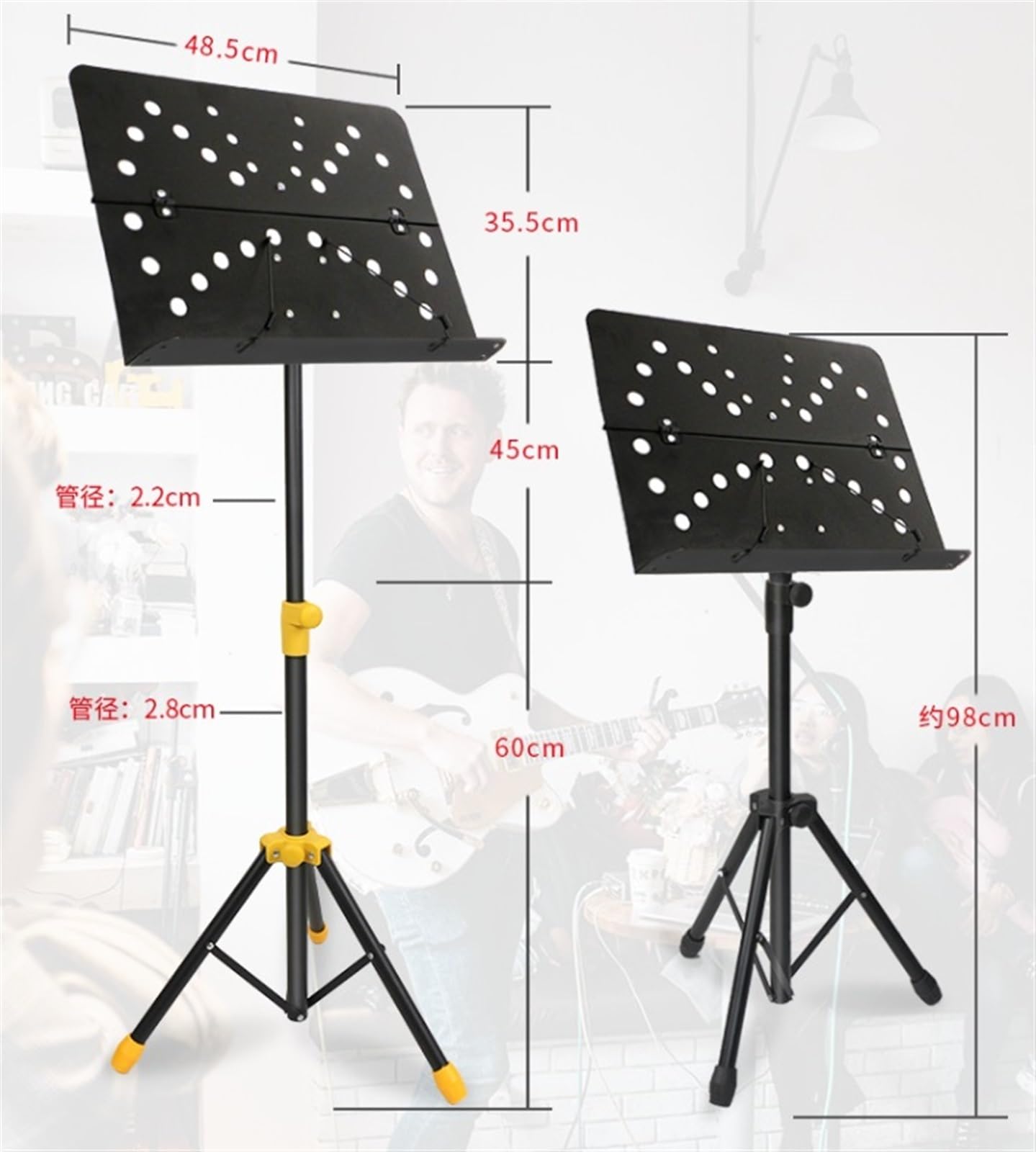 Pupitre Musique Professionnelle Support De Musique Réglable en Hauteur Pupitres De Musique Portables Guitare Violoniste Partitions Livres Supports Pupitre Partition Portable(Yellow)