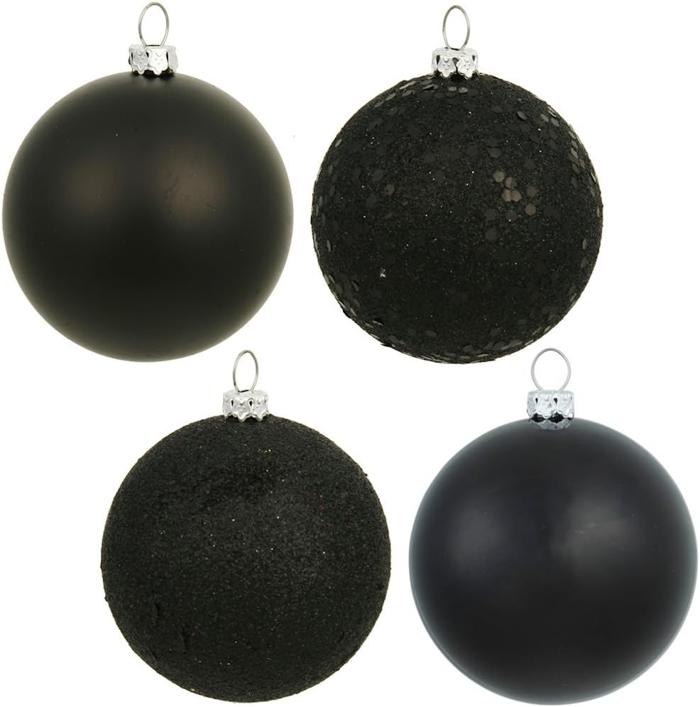 Vickerman 35092 - 6" Black Shiny Matte Glitter Sequin Ball Christmas Tree Ornament (4 pack) (N591517DA)