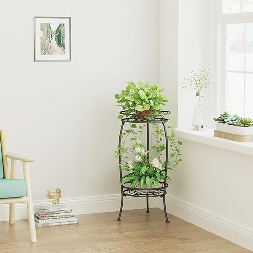 Miniatura 4 de Soporte para plantas para interiores y exteriores, estante de metal de 2 niveles de 27 pulgadas de alto, estante resistente para macetas para