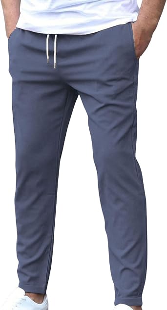 Mens Cropped Pants Slim Fit Casual Joggers Sweatpants Lightweight Elastic Waist Athletic Pant Open Bottom Work Pants