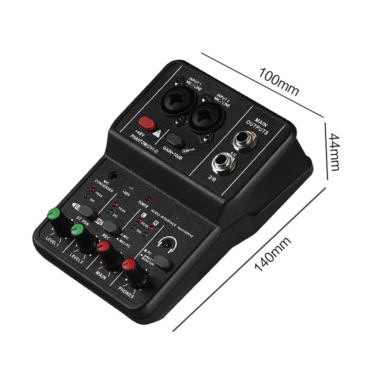 Sarini Mixer audio Mini USB a 2 canali, sistema console professionale per tavola armonica, alimentazione 48 V, mini mixer per streaming live, karaoke e registrazione