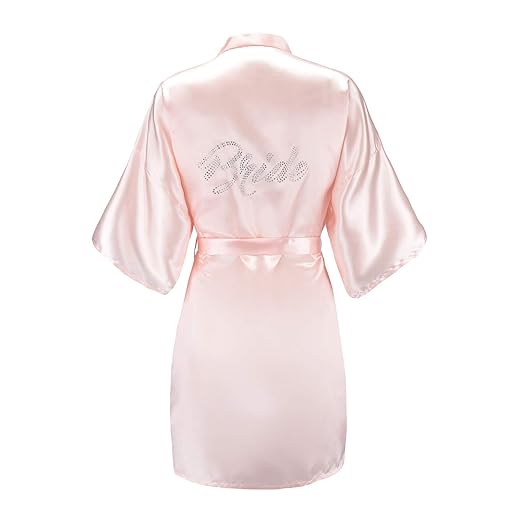 EPLAZA Women's One Size Silver Rhinestones Bride Bridesmaid Short Satin Robes Party Getting Ready