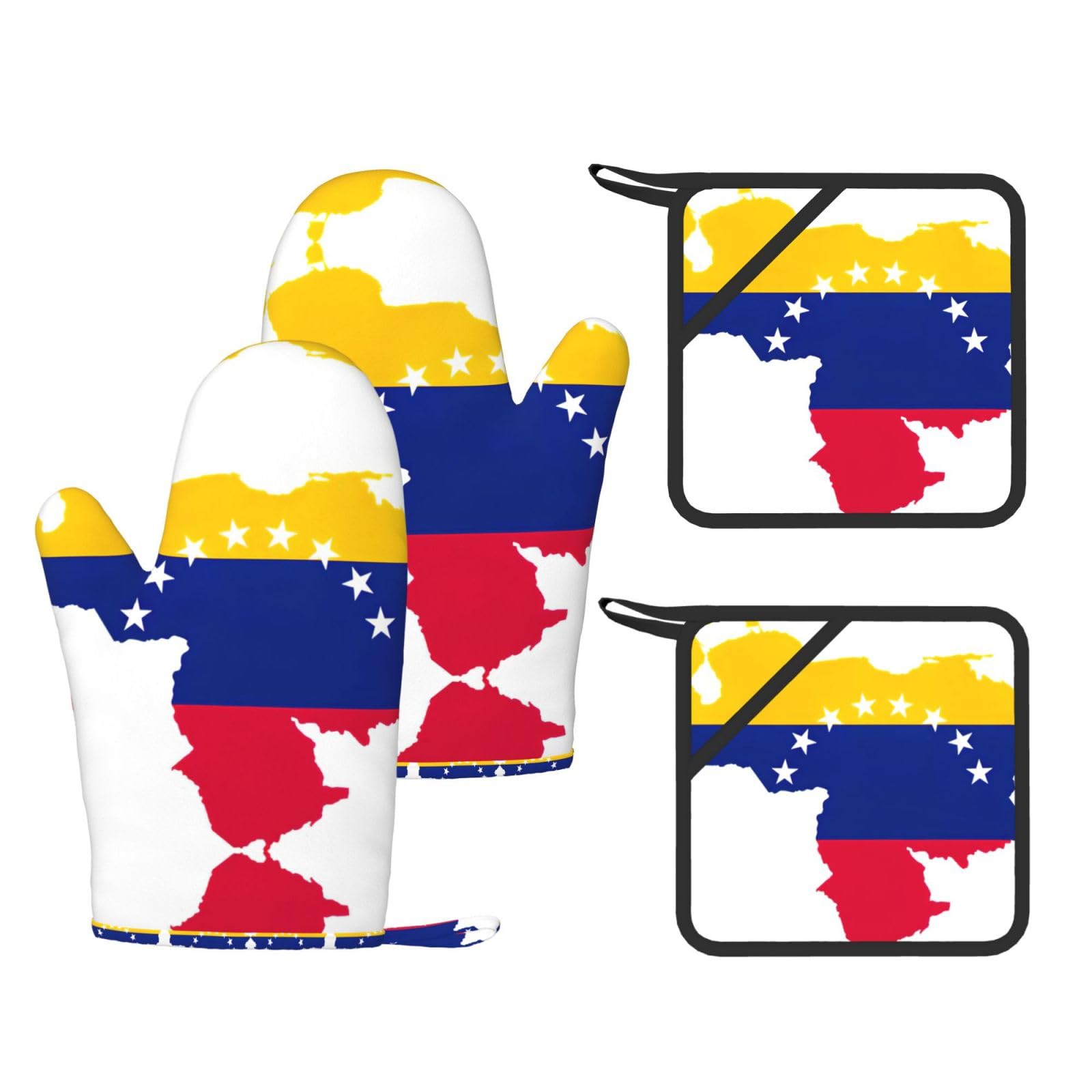venezuela flag Printed Cooking Mitts and Pot Holders 4 Pcs, Heat Resistant Oven Gloves with Hanging Loop Chef