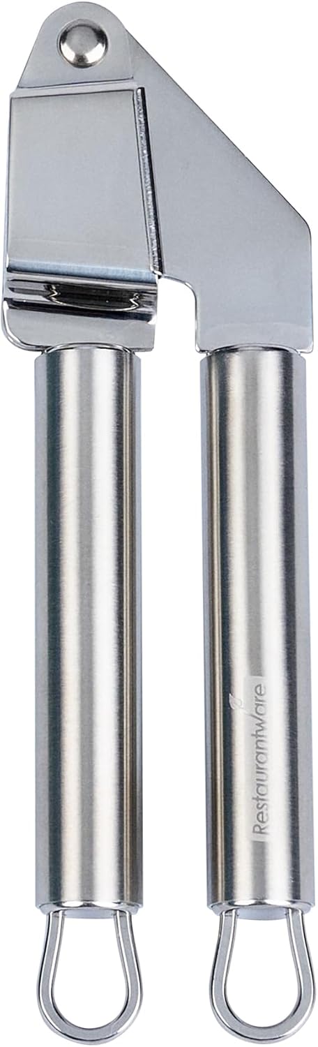 Restaurantware Stainless Steel Garlic Press - German Standard Garlic Mincer Tool Easy to Squeeze and Clean, Dishwasher Safe - Heavy Duty Garlic Chopper Tool for Ginger, Seeds