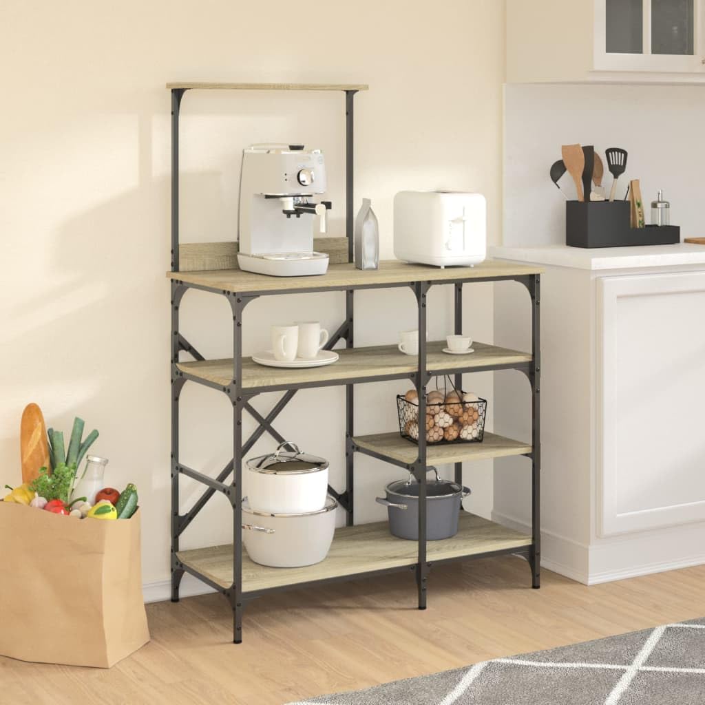 Generisch Bäckerregal Sonoma-Eiche 90x40x132 cm Holzwerkstoff und Metall,Heim Garten,Küche Esszimmer,Küchenhelfer -utensilien,Küchenorganizer,Küchenutensilienhalter -ablagen-845417