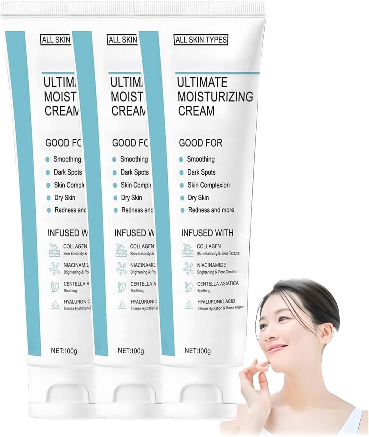 Ultimate Moisturizing Cream - Deep Hydration & Repair Face Cream for All Skin Types - Brightening, Wrinkle Reducing & Pore Smoothing - With Hyaluronic Acid & Collagen (300g)