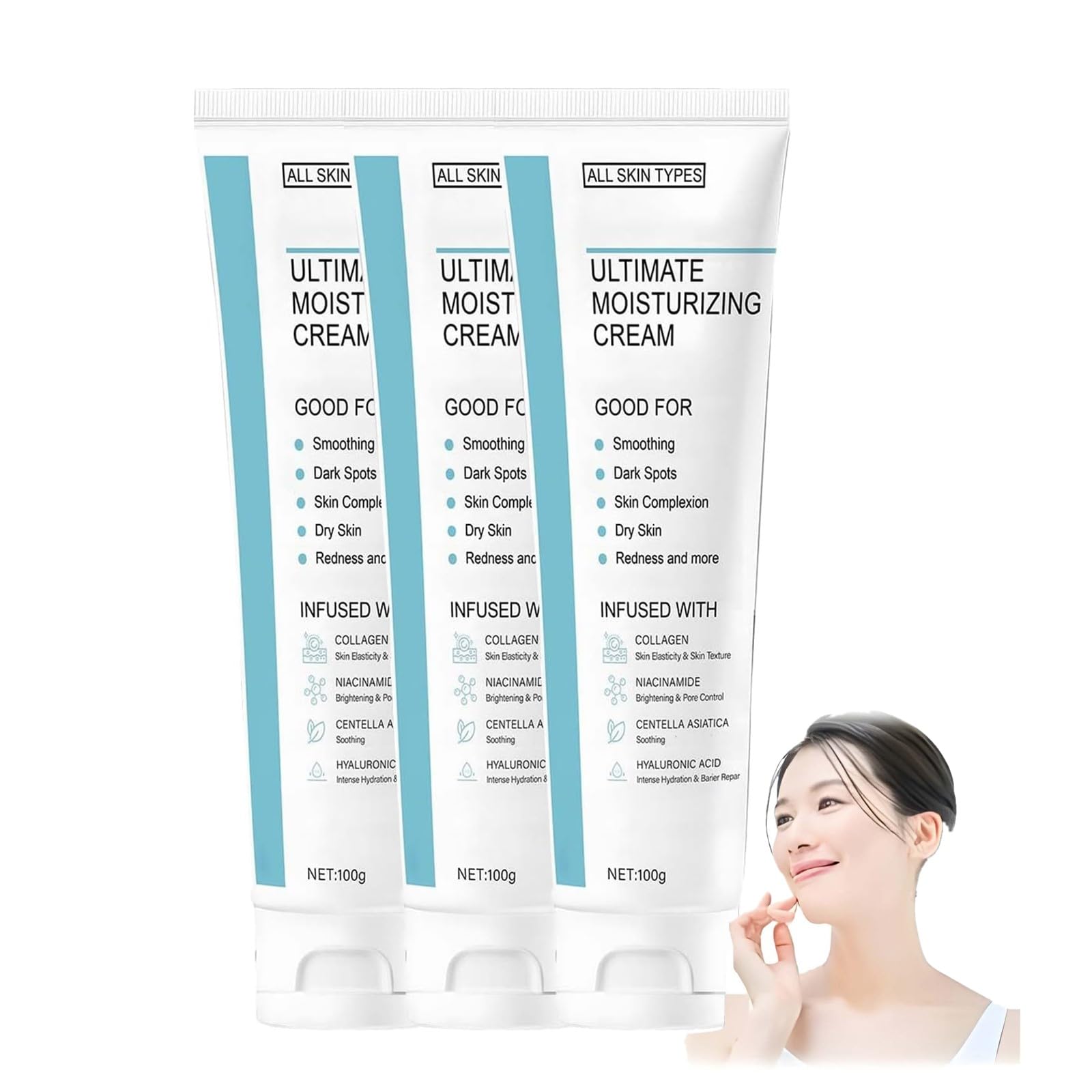 Ultimate Moisturizing Cream - Deep Hydration & Repair Face Cream for All Skin Types - Brightening, Wrinkle Reducing & Pore Smoothing - With Hyaluronic Acid & Collagen (300g)