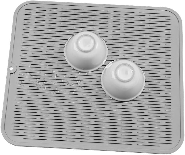 MicoYang Silicone Dish Drying Mat for Multiple Usage,Easy clean,Eco-friendly,Heat-resistant Silicone Mat for Kitchen Counter or Sink,Refrigerator or Drawer Liner Grey XL 18 inches x 16 inches