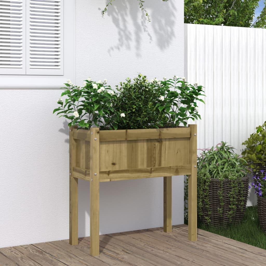 Macetero con patas 70 x 31 x 70 cm, madera de pino impregnada, bancal alto para jardín y terraza, robusta jardinera para cultivo de verduras