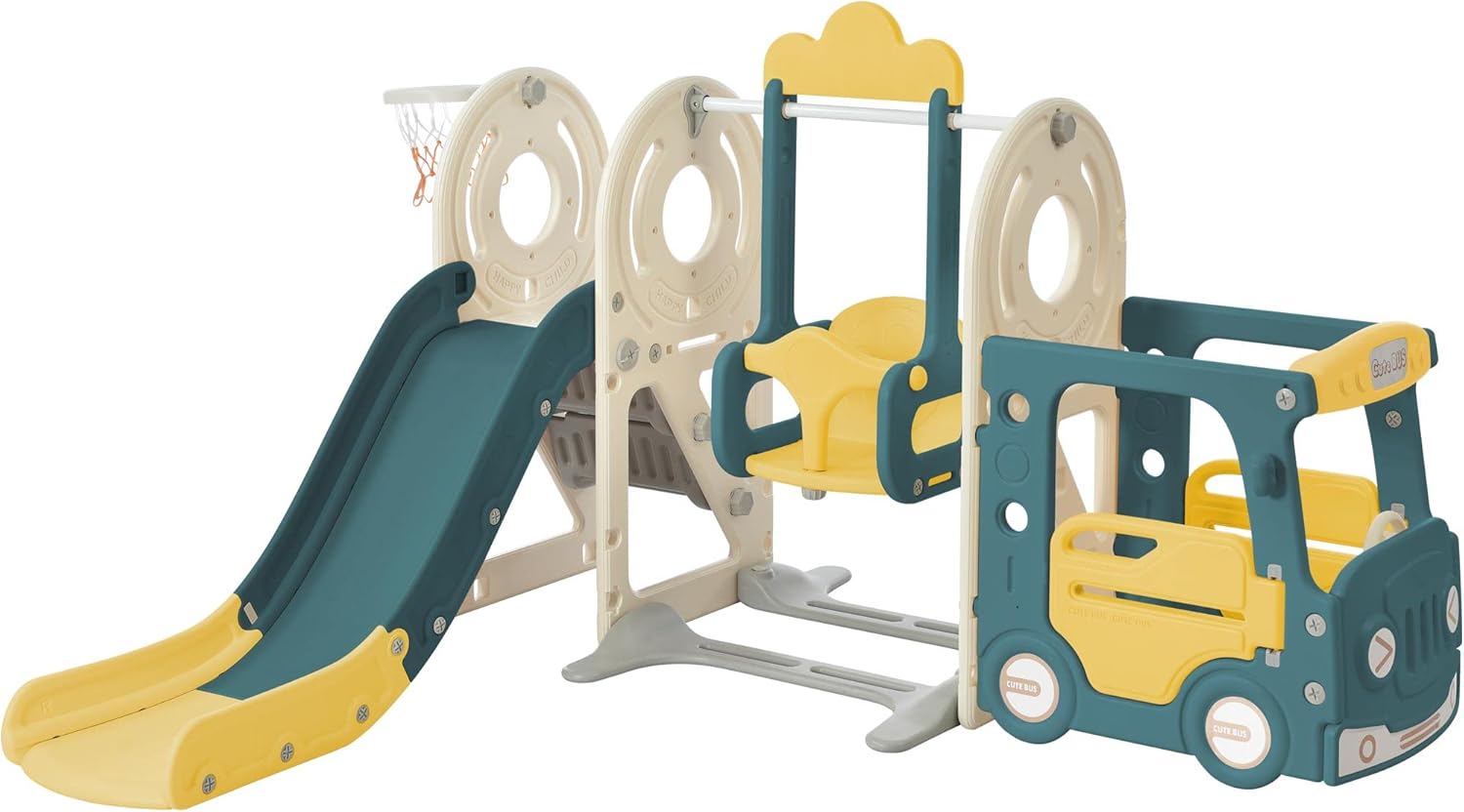 Elevon 5 IN 1 Toddler Slide and Swing Set, Kids Playset with Basketball