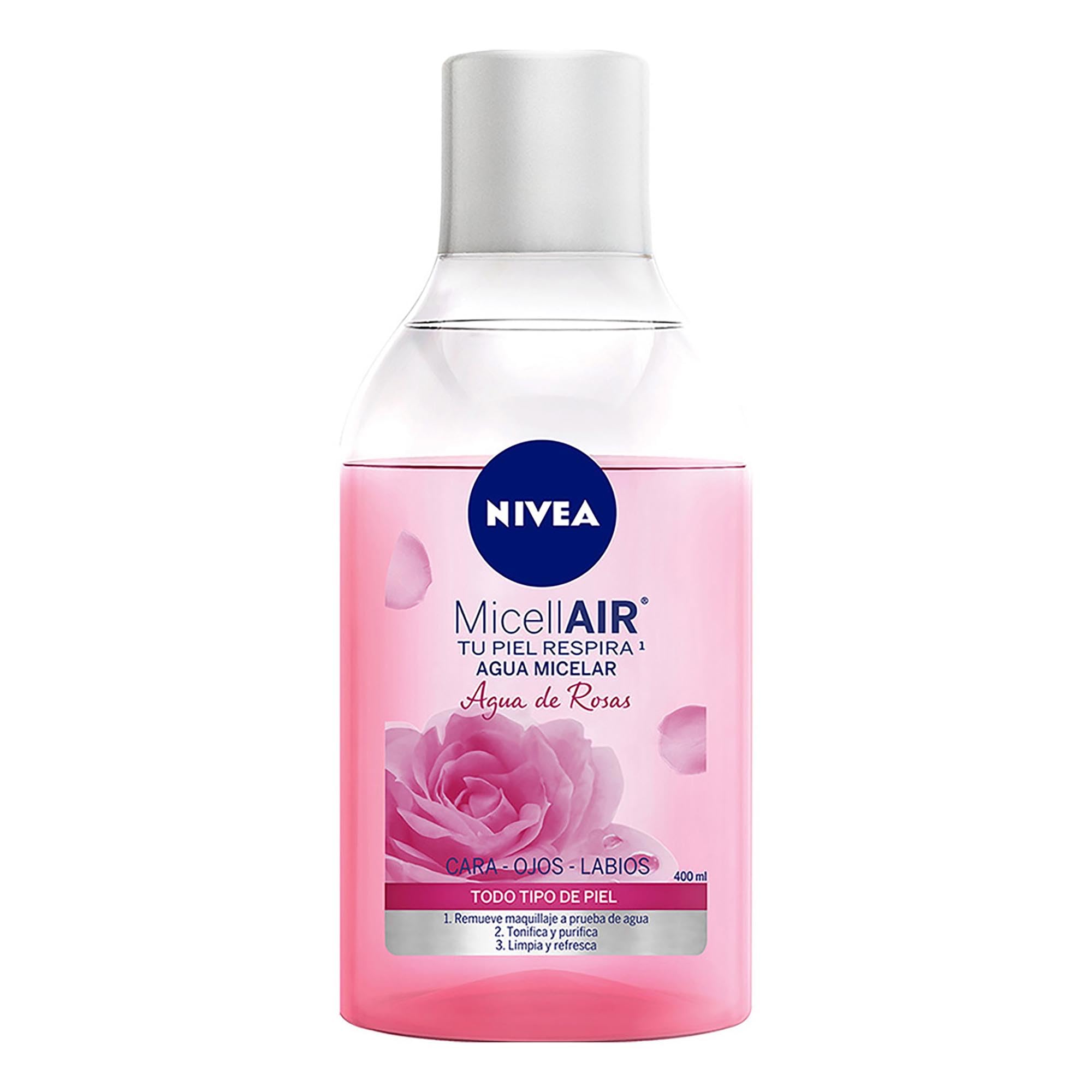 NIVEA Agua de Rosas Agua Micelar (400 ml) - Remueve Maquillaje a Prueba de Agua, Tonifica, Purifica, Limpia y Refresca la Piel sin Secarla - Ideal para Todo Tipo de Piel