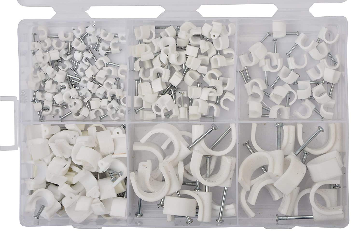 GSK Cut® Assorted Circle Cable Clips Set (White, 250-Pieces) Heavy Duty Cable Clamps - Secure and Organize Wires Efficiently - Durable and Versatile Cable Management Solution"
