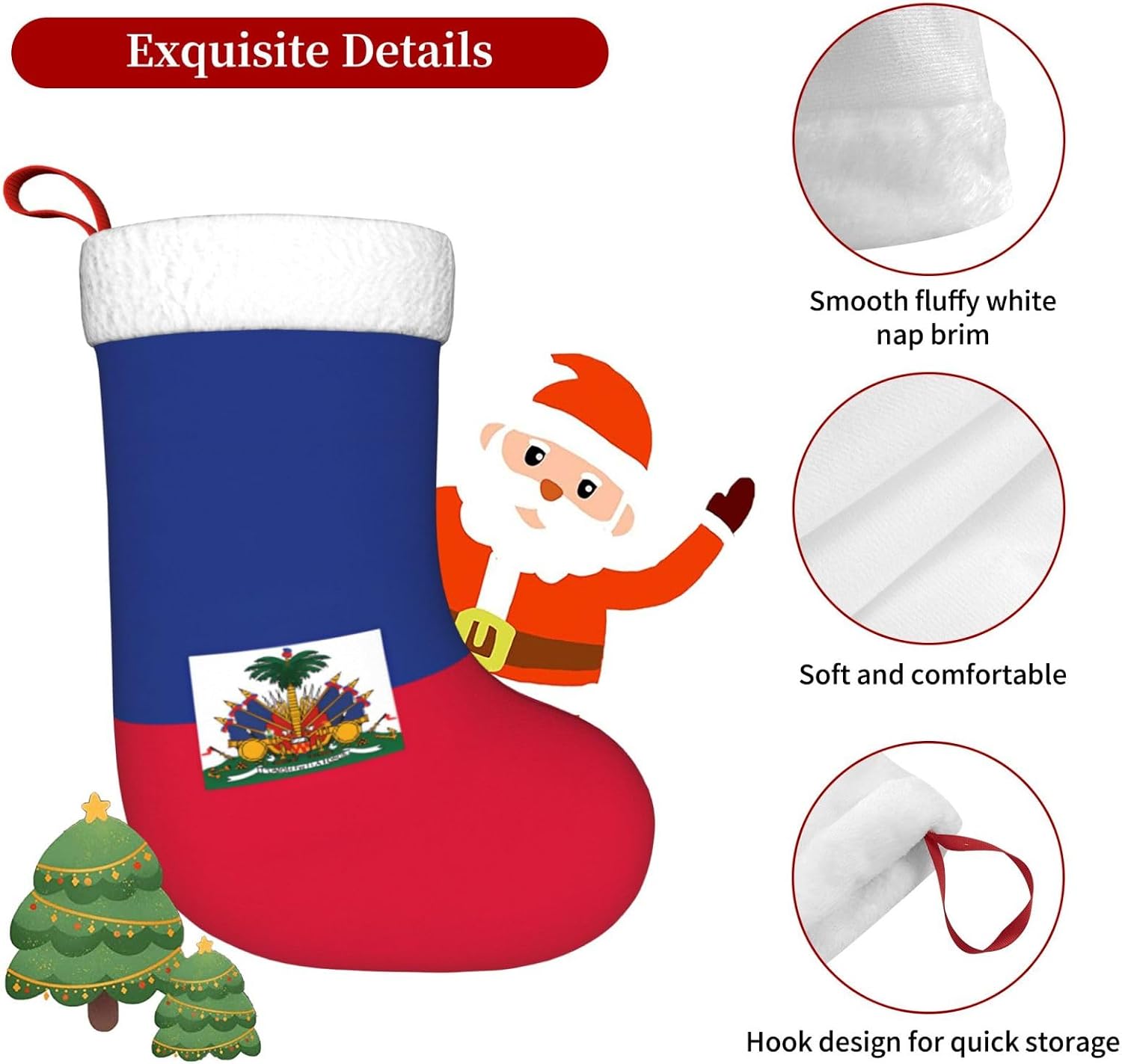 Haitian Flag Print Christmas Stockings, Hanging Fireplace Xmas Decor image 5