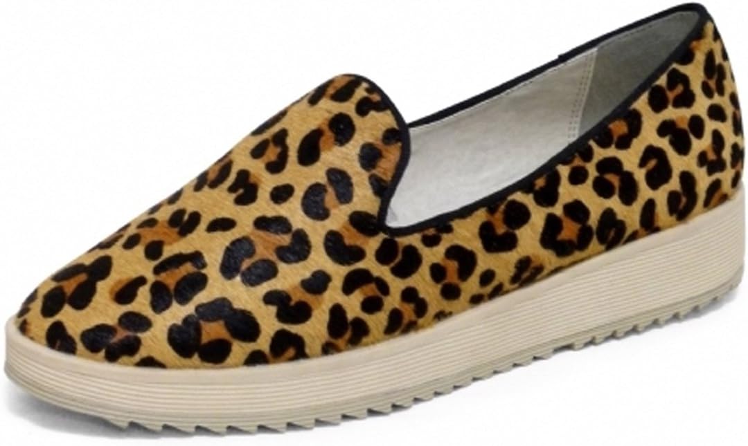 ANDREW STEVENS Fanny Leather Fashion Sneaker for Women | Flat Shoes with Camouflage/Leopard Prints, Hair-on, Rubber Outsole, and Closed Toe, Camo Pony, Leopard Pony, Black, Navy Blue