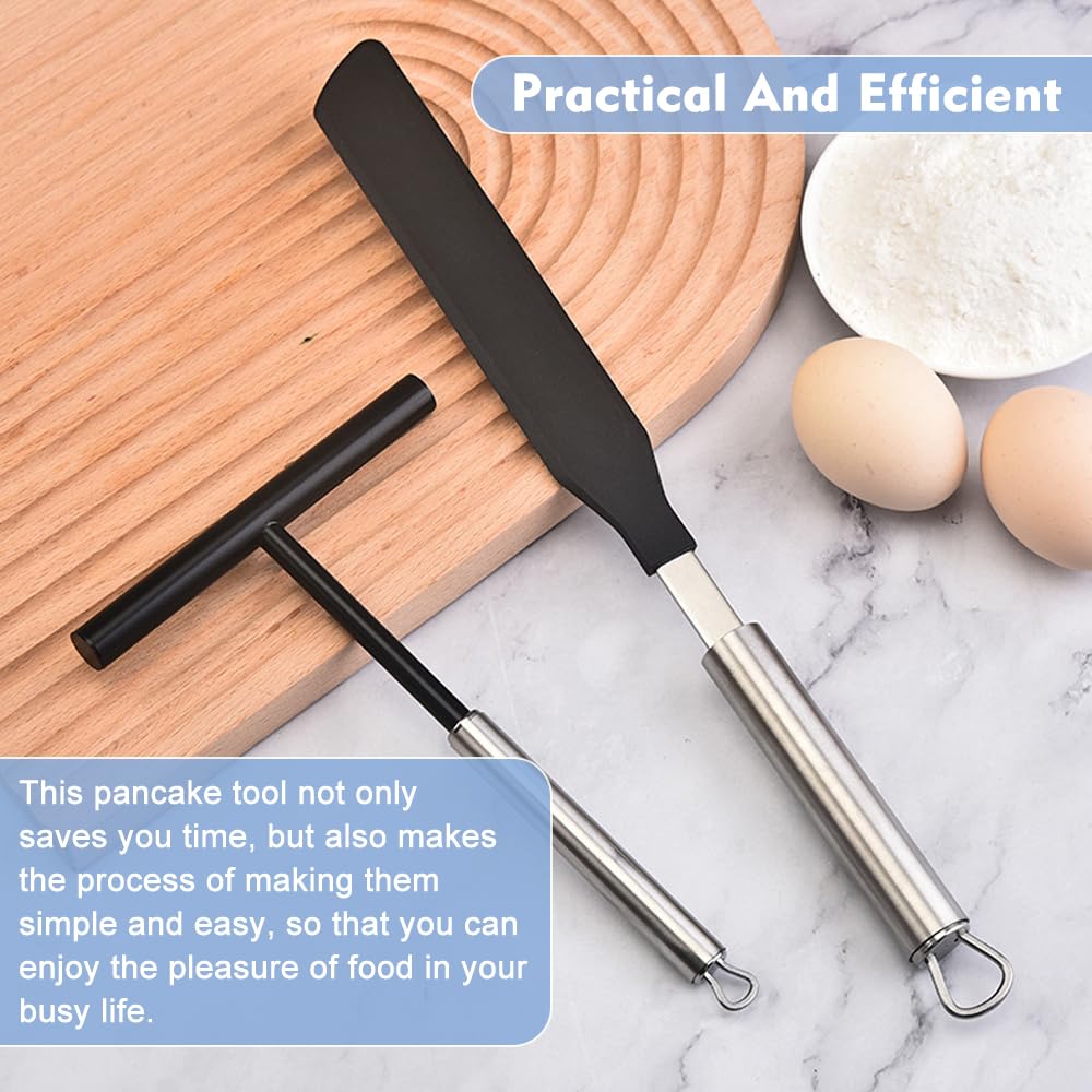 Set Di 2 Spatole E Spandipastella Per Crêpes E Pancake, In Acciaio Inox, Antiacqua, Manico Con Foro - 2