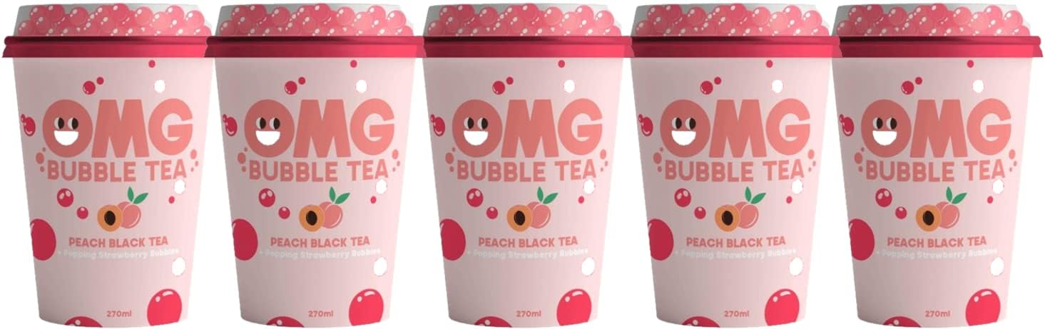 – OMG Bubble Tea | Peach Black Tea With Popping Strawberry Bubbles | Pack of 5
