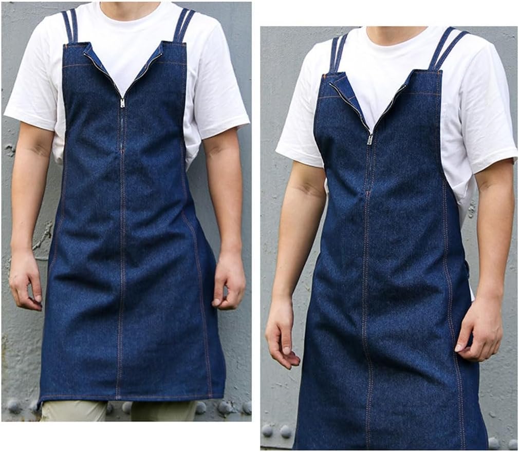 [アクズズ] シェフエプロン エプロンプリントホームデニム男性と女性のレストラン作業服ミルクティーショップ理髪店ベーキングスモック