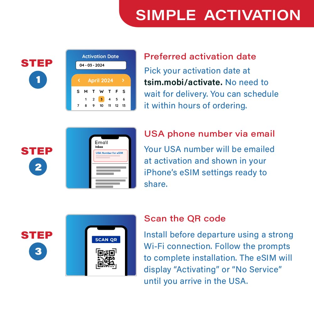 USA eSIM für Touristen – Unbegrenztes 5G-Datenvolumen + Unbegrenzte Anrufe & SMS | Hohe Abdeckung in abgelegenen Gebieten | 30-Tage-Plan | US-Nummer & 10 GB Hotspot | Für iPhone entwickelt