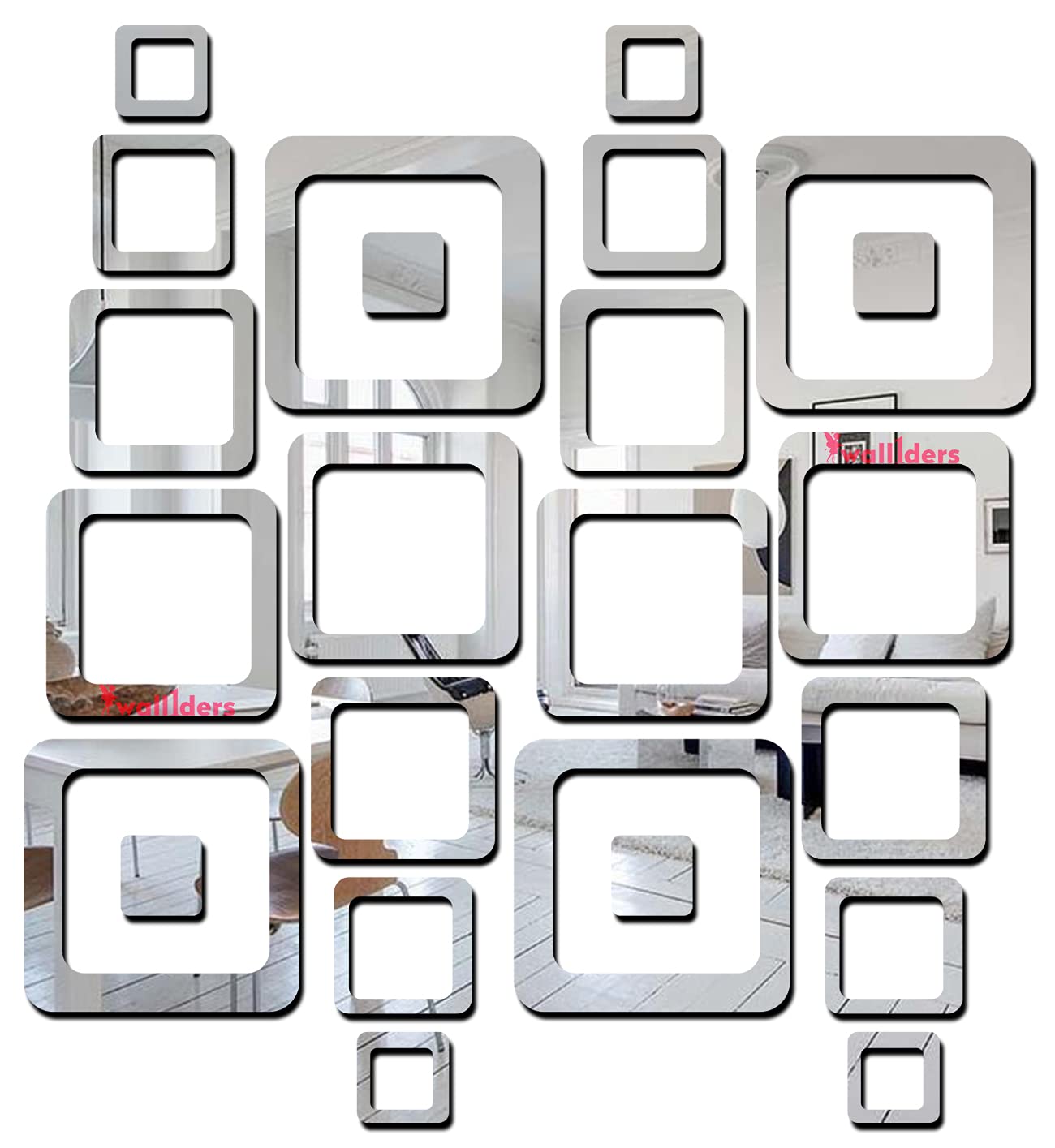 Wall1ders Square 24 Mirror Stickers for Wall, Acrylic Mirror Wall Decor Sticker, Wall Mirror Stickers, Acrylic Stickers, Wall Stickers for Hall Room, Bed Room, Kitchen. (Silver1) (B096ZDFQMS) Amazon Price History, Amazon Price Tracker