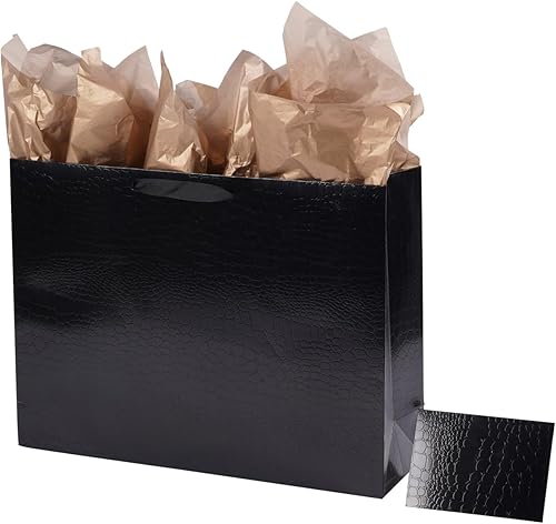Miniatura 1 de Bolsas de regalo negras extragrandes con papel de seda de 17 x 12.6 x 4.9 pulgadas, bolsa de regalo prémium con patrón de cocodrilo para hombres,
