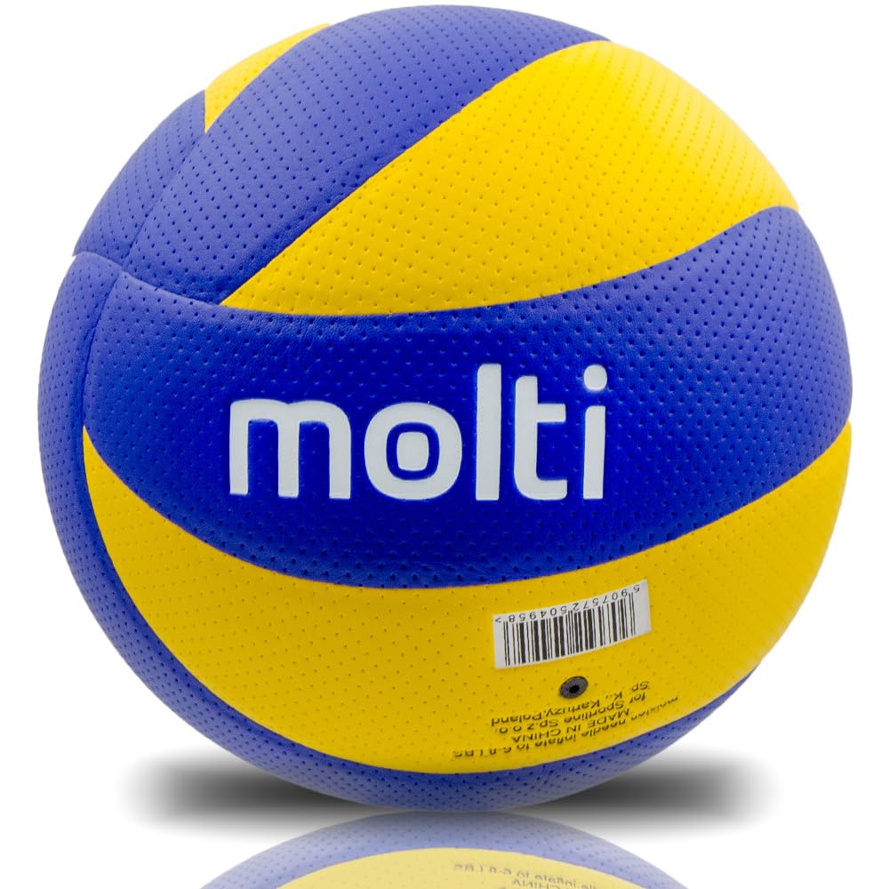 molti Piłka do siatkówki plażowej, żółto-niebieska, rozmiar 5 – sport wewnątrz i na zewnątrz | Wytrzymała skóra PVC, antypoślizgowa powłoka, do szkoły, ogrodu, na plażę i do klubu, idealna również jako prezent