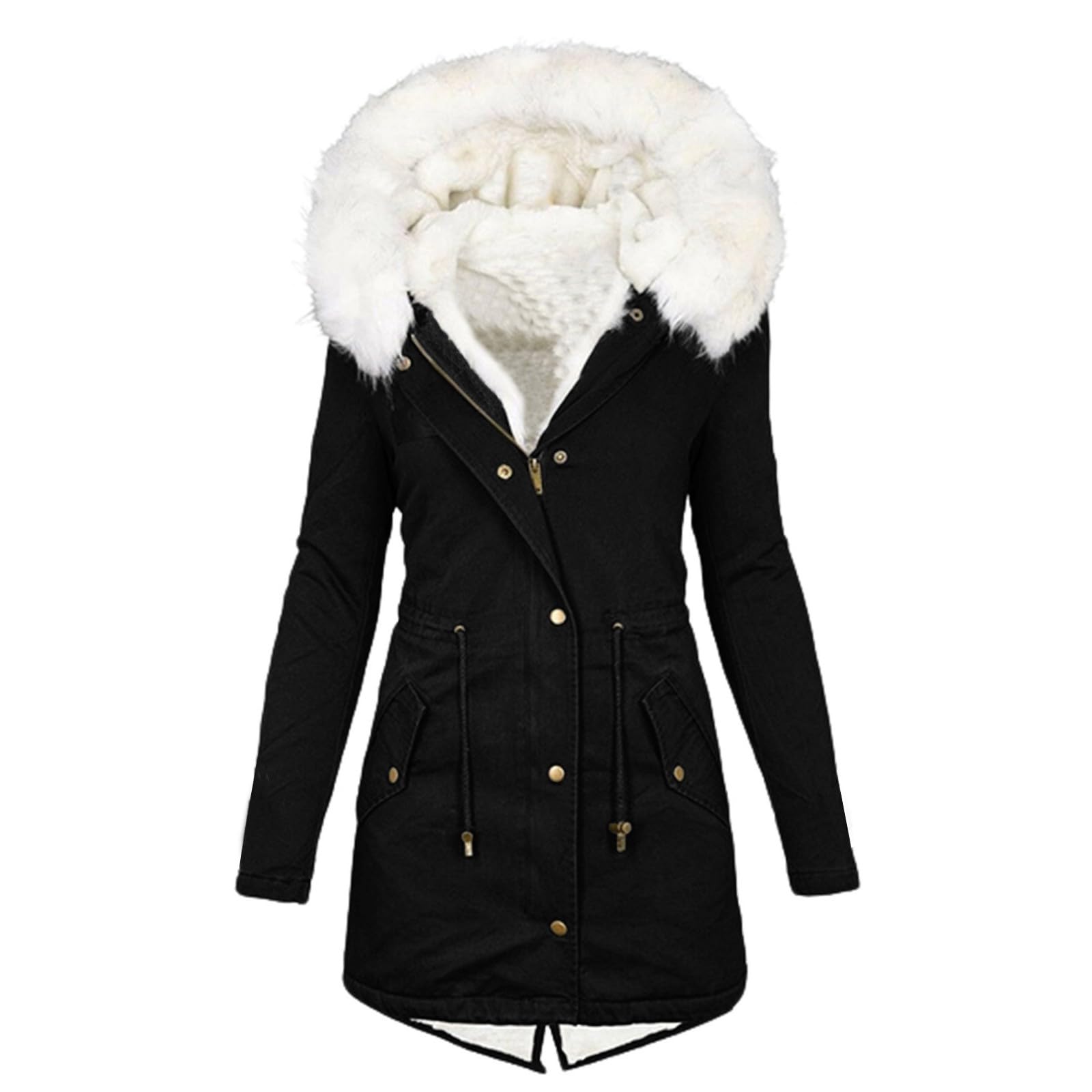 Manteau Polaire Femme Hiver Longue Veste Polaire Femme Avec Capuche Jacket Chaud Couleur Unie Manteaux Zippé À Capuche Veste Chaude D'hiver Pour Femmes Hiver Épaissir Parka Outercoat Avec Poches
