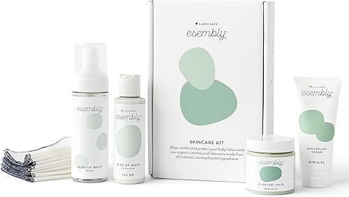 Kit de cuidado de la piel Esembly, set de regalo de llegada de bebé con cremas para pañales orgánicos, toallitas de algodón orgánico reutilizables y