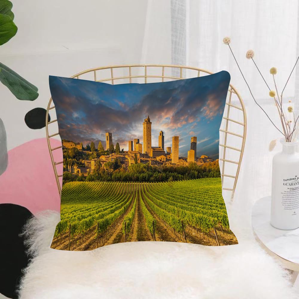 HYOSXW Cushion Cover,Throw Pillow Case Home Decorative for Living Room Bedroom Sofa Chair 16X16 Inch,Italy, vineyards of San Gimignano Tuscany. Historical architecture. Dramatic sk,Pillowcase 40X40cm