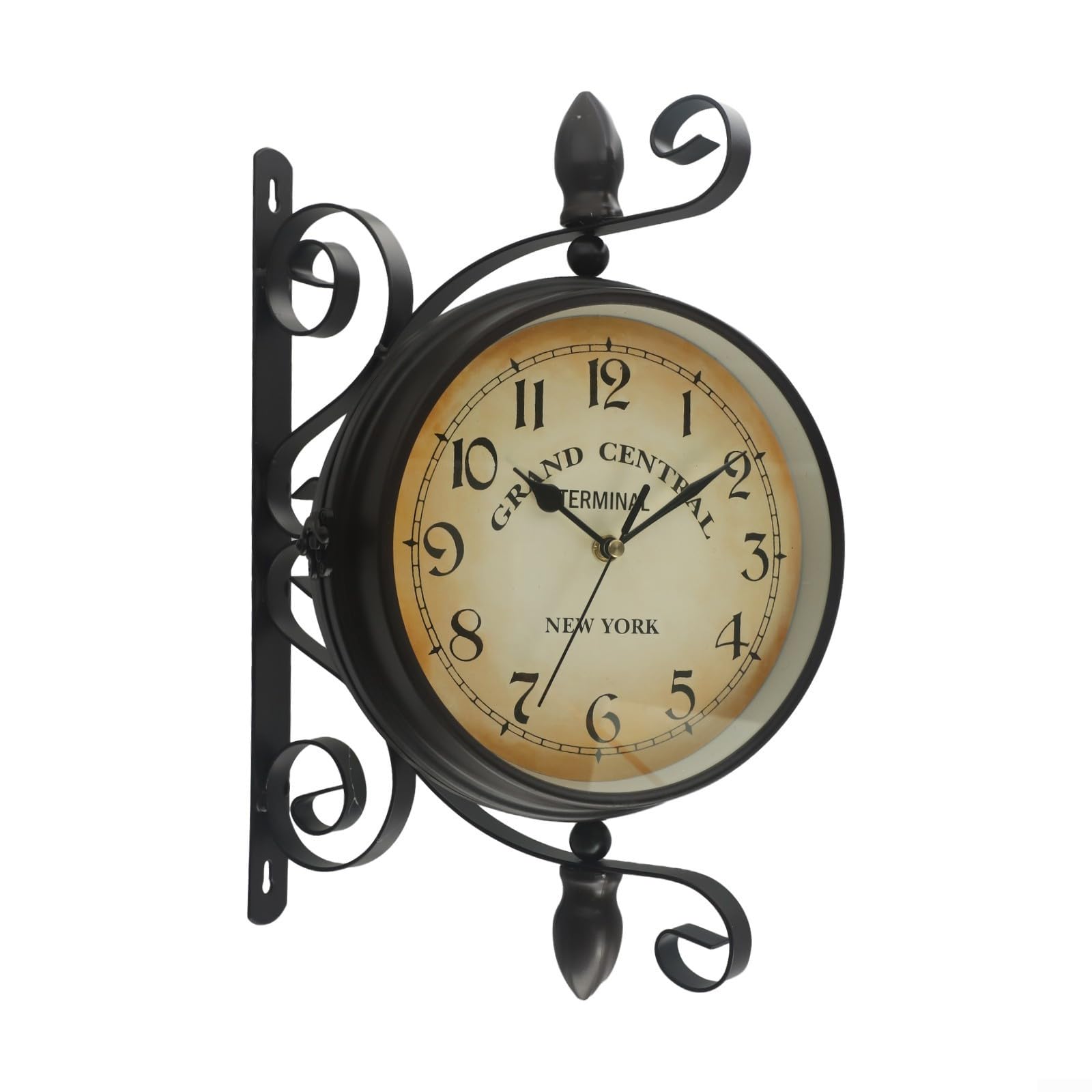 BlissfulAbode Doppelseitige Wanduhr Eisen Bahnhof Stil Antik Rund 8 Zoll Quarz Stille Uhr Mit Großen Zahlen Für Wohnzimmer Flur Veranda Retro, Vintage Wanduhr, Doppelseitige Uhr