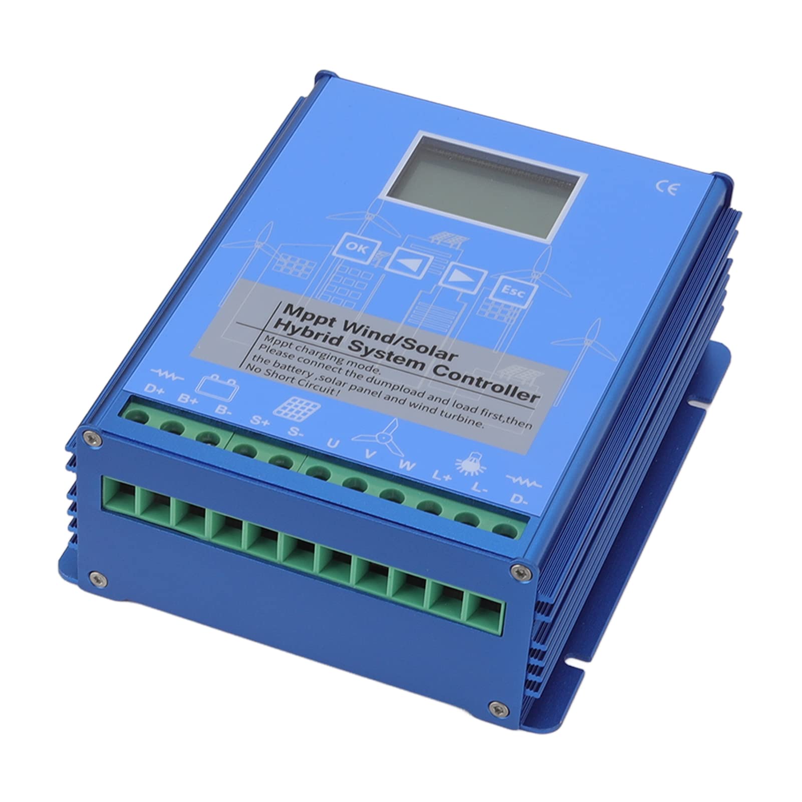 FTVOGUE Hybrydowy Kontroler Energii Wiatrowej 12 V 24 V, Aluminium, ładowanie Boost MPPT, Wyświetlacz LCD z Podwójnym Zasilaniem do zastosowań Poza siecią (GPI-1010K)