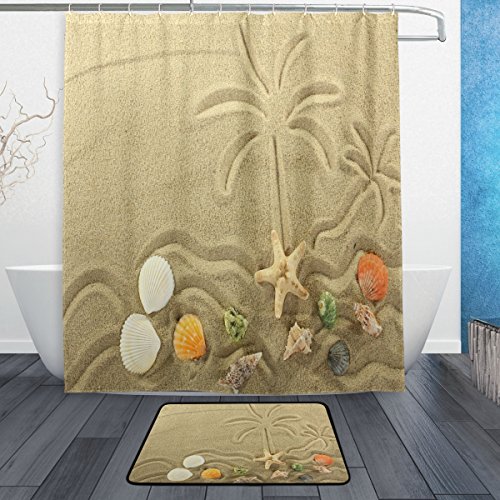 Wozo Sand Beach Palm Tree Starfish Summer Polyester Fabric Bathroom Shower Curtain 60 X 72 Inch With Hooks Modern Bathroom Doormat Rug 23.6 X 15.7 Inch #TOP7