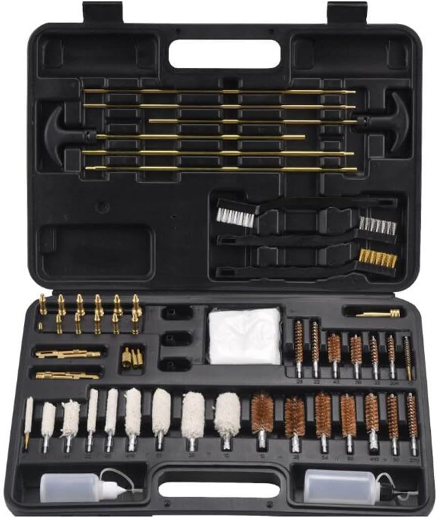 Gun Cleaning Kit, 58PCS Universal Barrel Cleaning Kit with Plastic Box, Including Cotton Brushes, Oil Cans, Bronze Brushes, Metal Rods for All Guns
