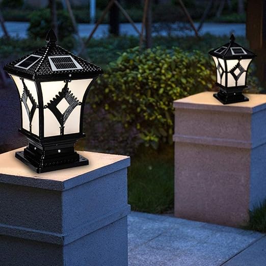 Generic Solar Waterproof Lamp Post Light Fixture Home Villa Fence Courtyard Lights Garden Decoration Outdoor Light Lamp Community Street Outdoor Post Lantern Retro Industrial Style Energy photo 2