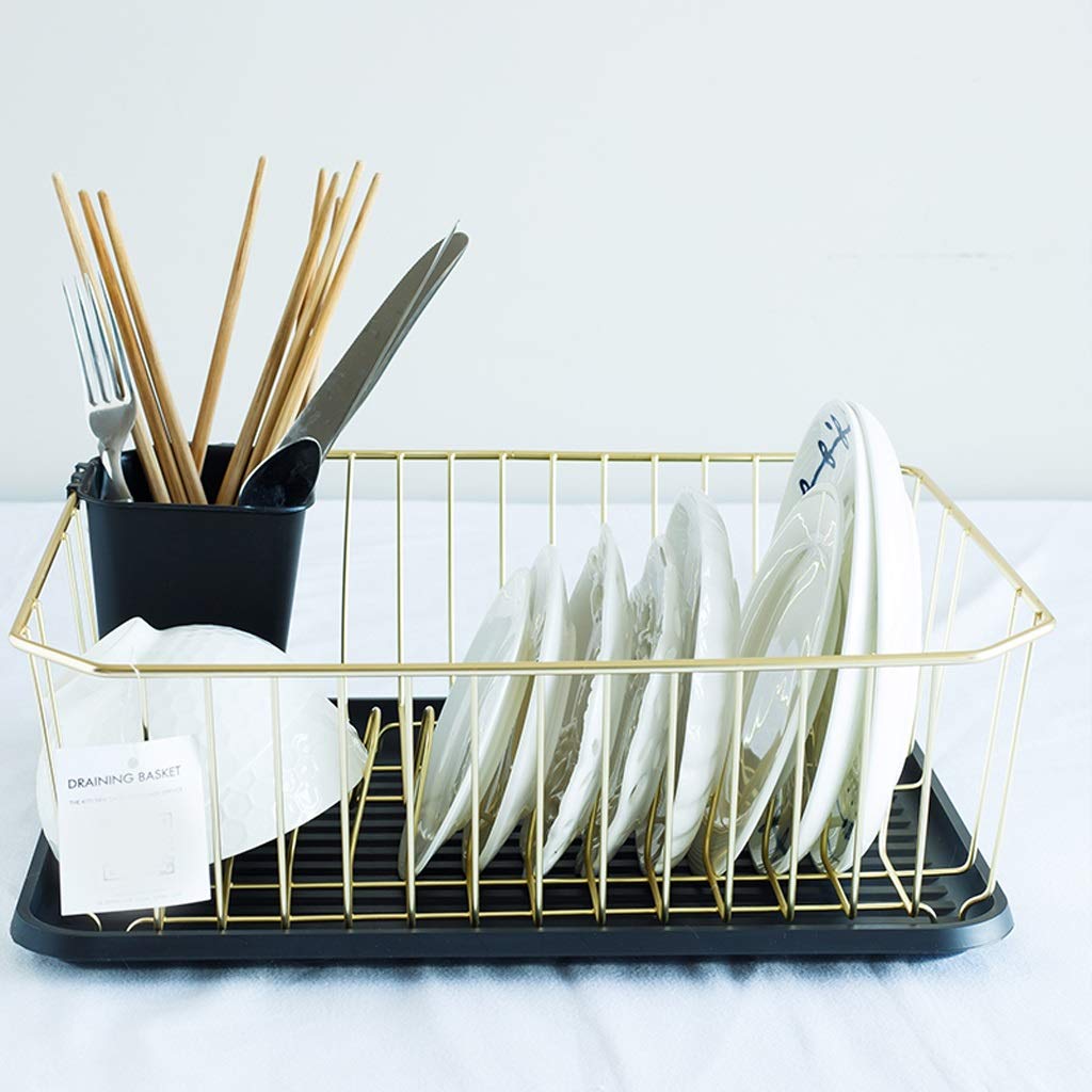 Cfsxfysey White Dish Drainer Rack， Japanese Nordic Wood Iron Tableware Drain Rack Kitchen Storage(White)