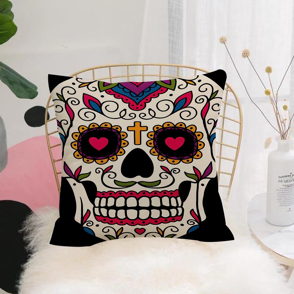 HYMSXW Cushion Cover,Throw Pillow Case Home Decorative for Living Room Bedroom Sofa Chair 20X20 Inch,Floral ornamente head skull. Day of the dead,Pillowcase 50X50cm