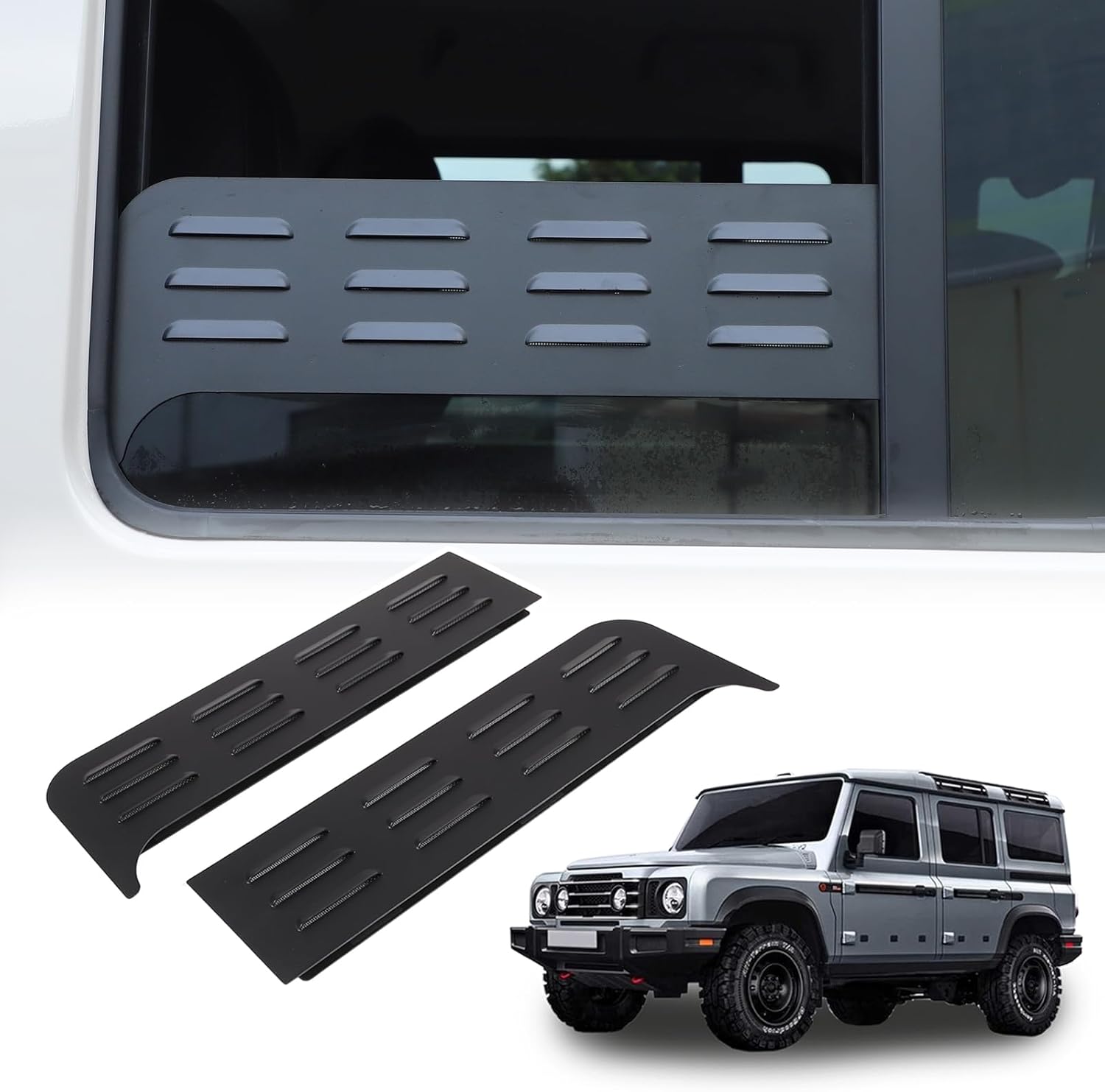 Rear Window Louver Vent Cover Window Vents Screens Cover Compatible with Ineos Grenadier 2020-2024 Rear Door Window Blinds Decals Aluminum Alloy Glass Panel Cover