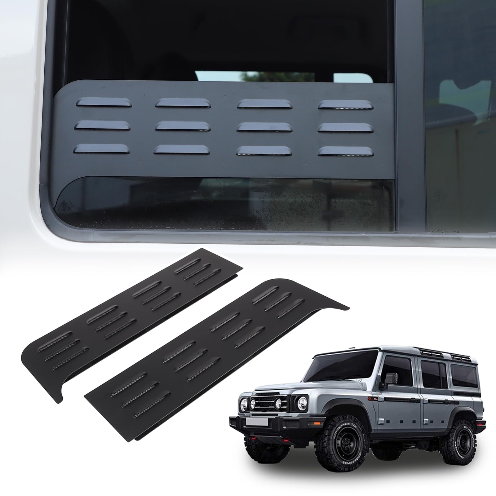 Tumukiw Rear Window Louver Vent Cover Window Vents Screens Cover Compatible with Ineos Grenadier 2020-2024 Rear Door Window Blinds Decals Aluminum Alloy Glass Panel Cover