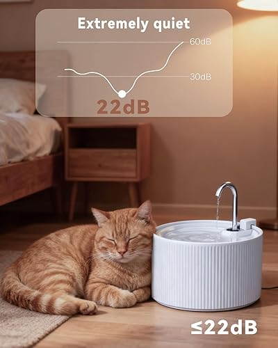 Miniatura 4 de Fuente de agua de cerámica para gatos, fuentes para gatos de 2.2 L74 onzas para beber en interiores, fuente de agua para mascotas con bomba ultra