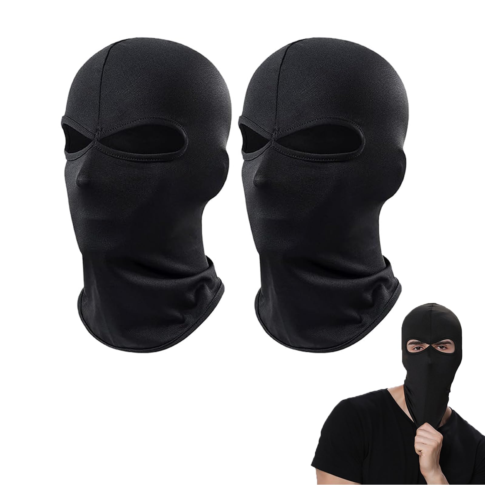 Sefirst Unisex Black 2 Pcs 2 Hole Balaclava Ski Face Mask, Motorcycle Cycling Neck Warmer For Helmet, Uv Windproof Protector Scarf For Men/Women, Balaclavas Mask For Skiing, Snowboarding, Cycling, Running