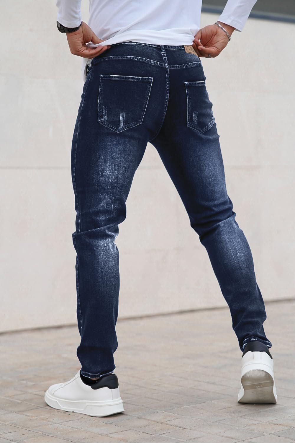 Mens Dark Blue Jeans Slim Fit Stretch Denim Pants for Men Skinny Athletic Fit 30 - Image 4