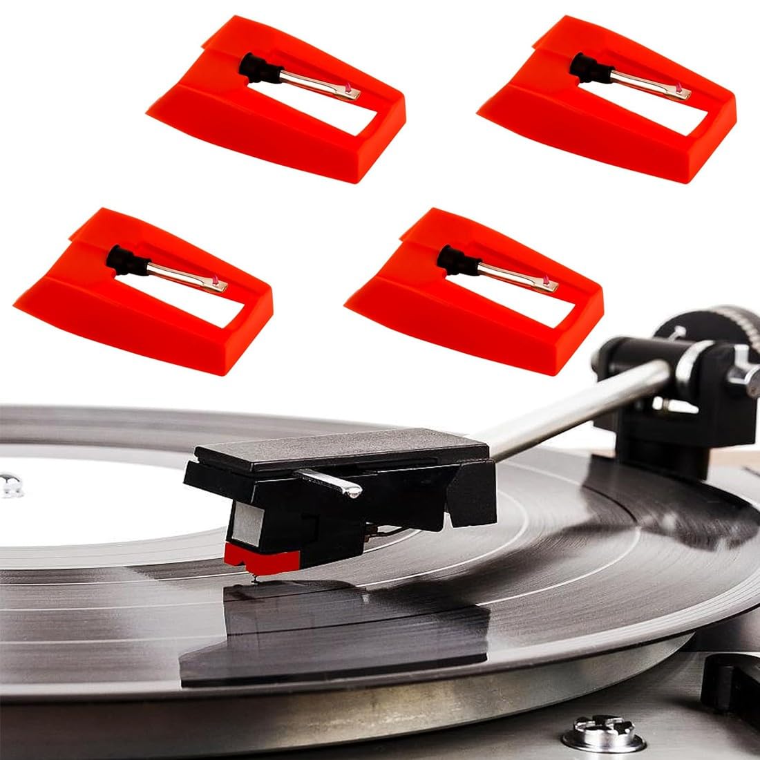 4 Pcs Tourne Disque Aiguille Pointe De Lecture, Diamant Platine Vinyle De Remplacement Universelles,Saphir Pour Tourne Disque Ancien,Cellule Platine Vinyle Pour Tourne Disque Vinyle,Phonographe