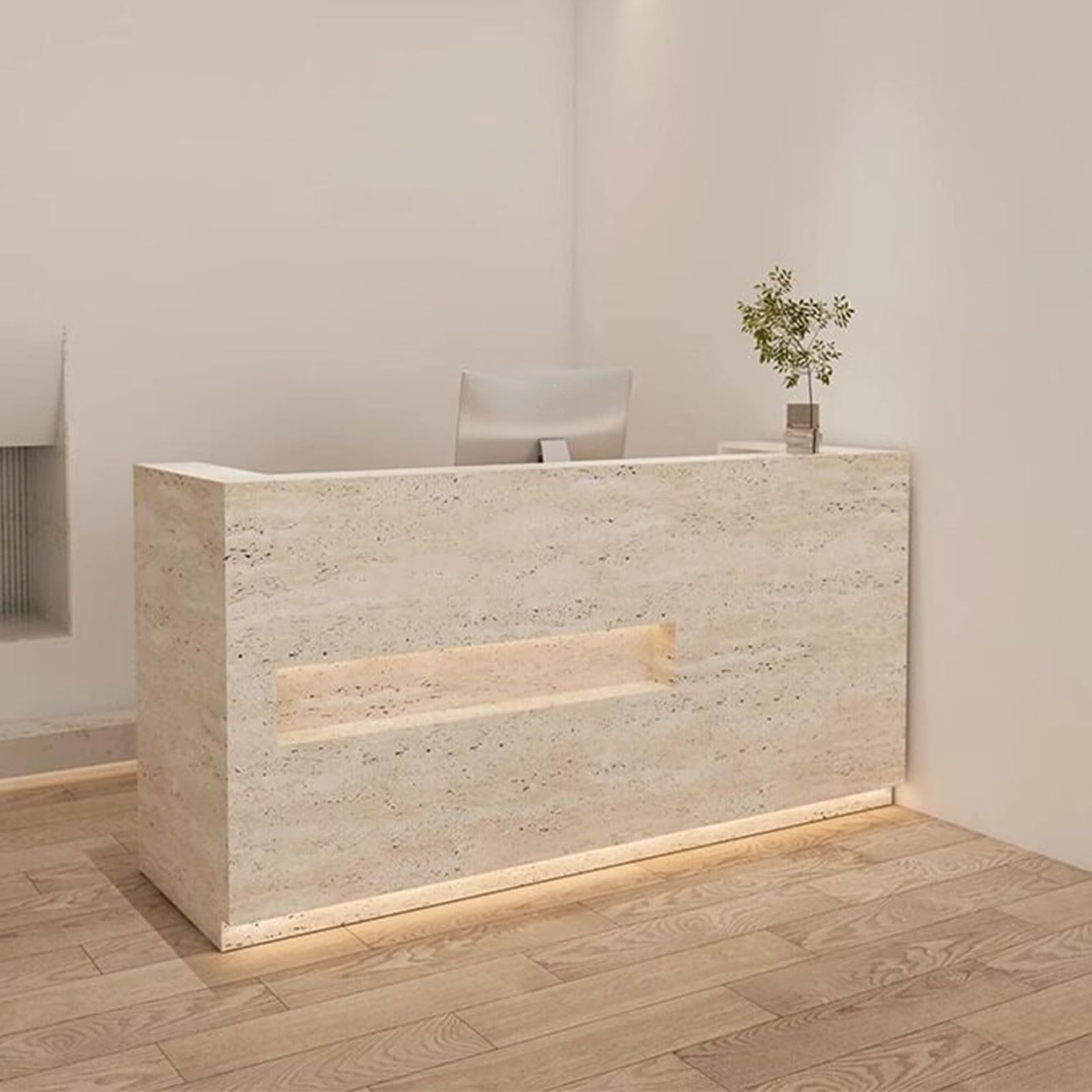 Banco Reception per Ufficio, Salone e Negozio | Pronto all'uso con piano rialzato, cassetto con serratura, ripiano tastiera e vano espositivo(Beige,150cm)
