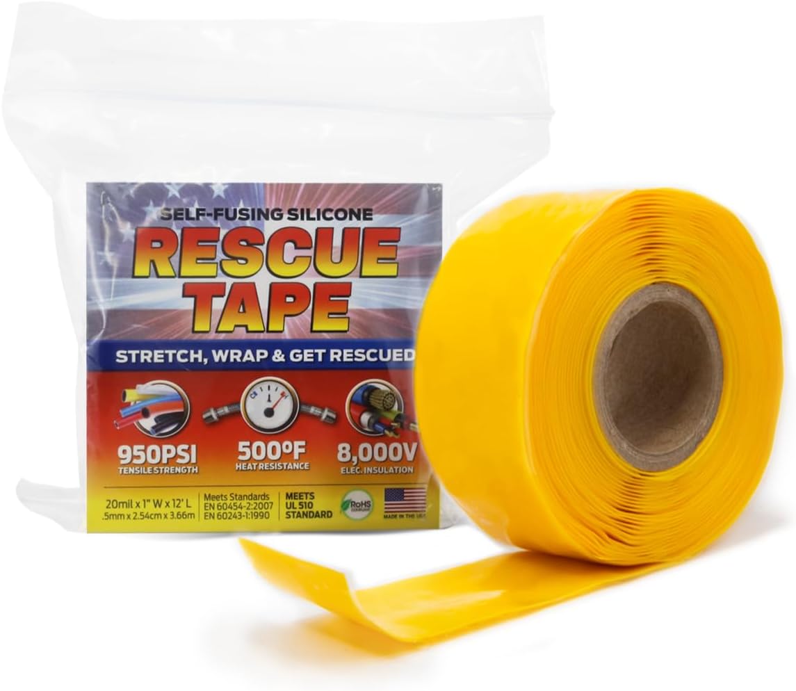 Bond It Self-Fusing Silicone Rescue Tape for Emergency Plumbing, Pipe, Hose Repair, Electrical Insulation, Waterproof, 950PSI, Made in USA, 1" x 12', Yellow