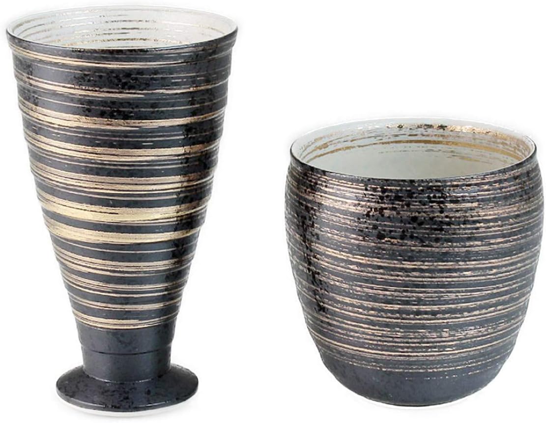 CtoC JAPAN Shochu Cup and Goblet Set, Multi Cup Diameter 3.5 x 3.5 inches (9 x 9 cm), 12.6 fl oz (370 cc), Goblet, Diameter 3.3 x 5.4 inches (8.3 x 13.9 cm), 11.8 fl oz (300 cc), Gold Brush Toetsu