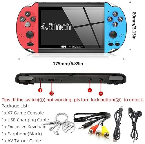 dalishopp Console de jogos portátil 4,3 polegadas Consoles de jogos portáteis retrô Jogos clássicos