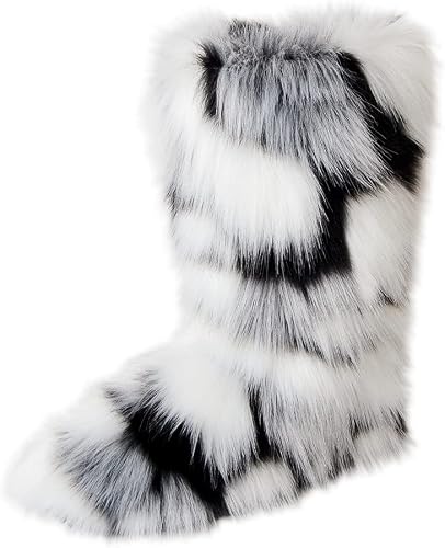Gegefur Women's Faux fur Boot Furry Fluffy Short Snow Boot Mid-Calf Boots Warm C